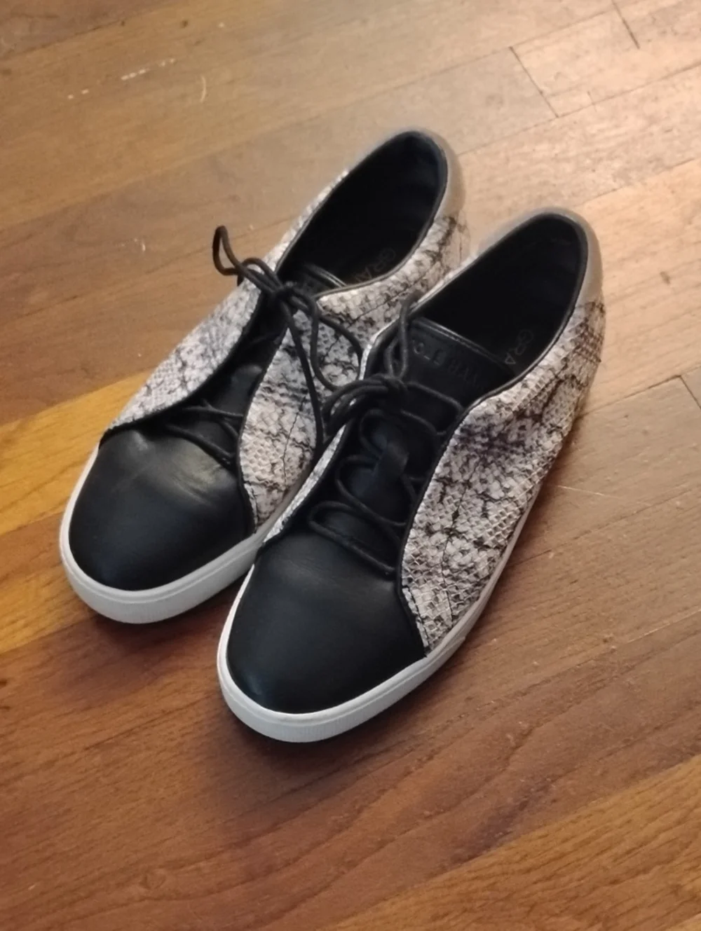 Cole Haan Black Leather & Snakeskin Print Sneakers